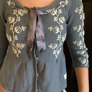 Odd molly Grey ribboned embroidered cardigan